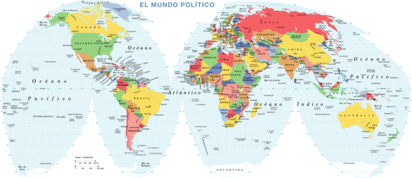 Mapamundi con sus países y capitales