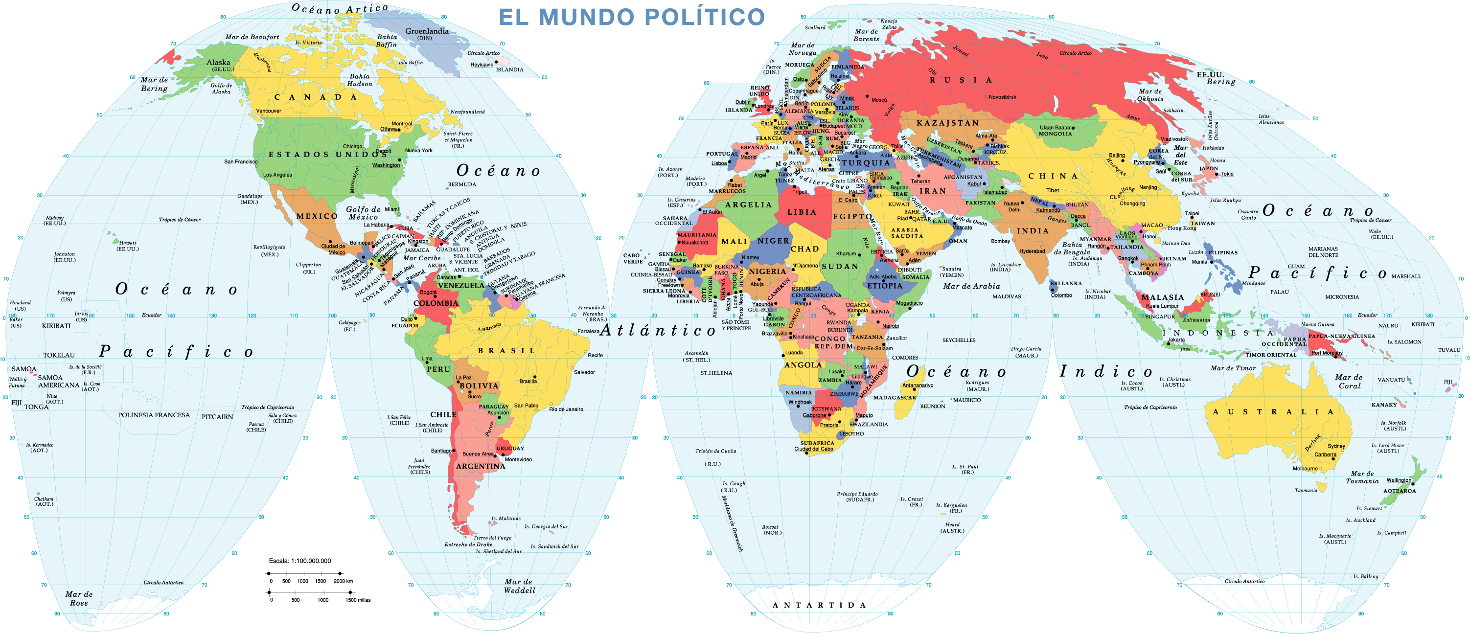 Mapas Del Mundo Con Nombres De Paises Y Ciudades
